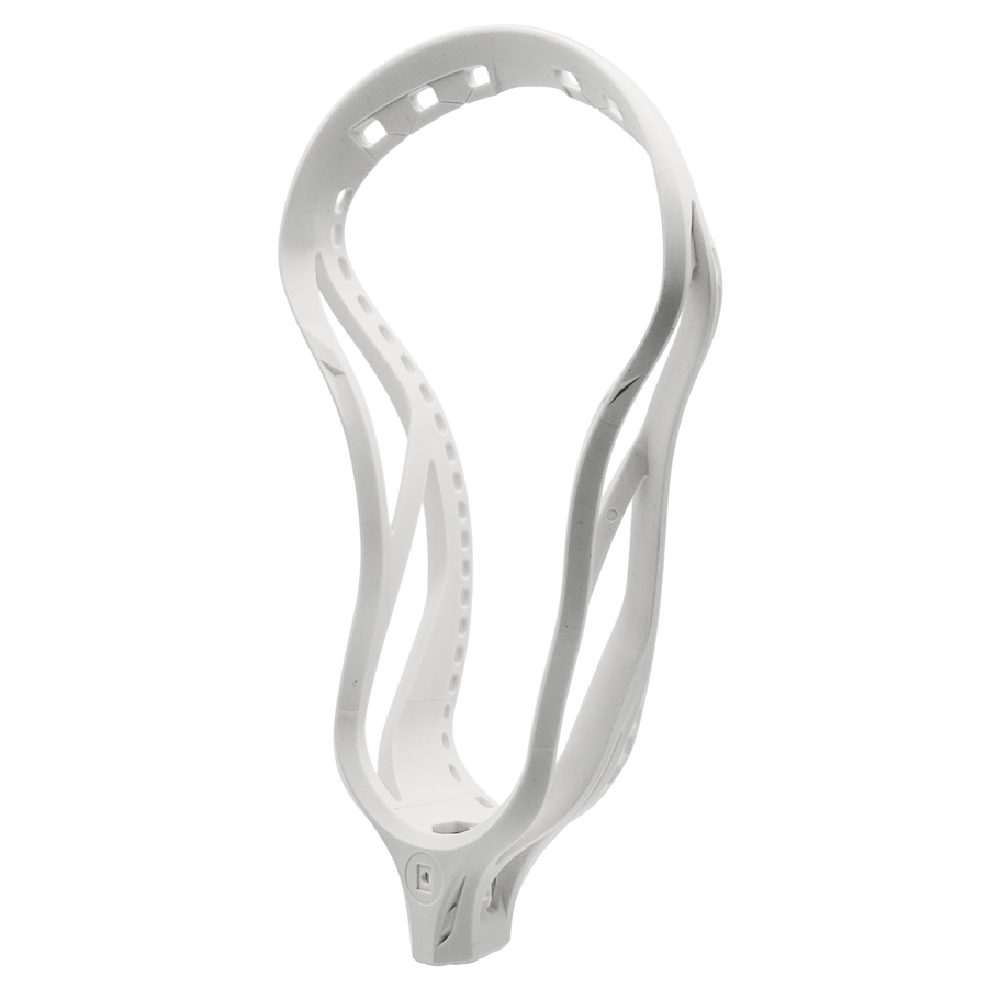 White 5LAX Darkhorse unstrung lacrosse head, three-quarter view of the 5 ounce attack head