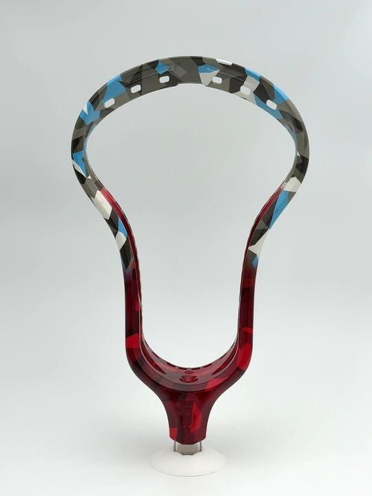 5LAX RC1 INK Glacier unstrung head with red dye on the lower half, front view