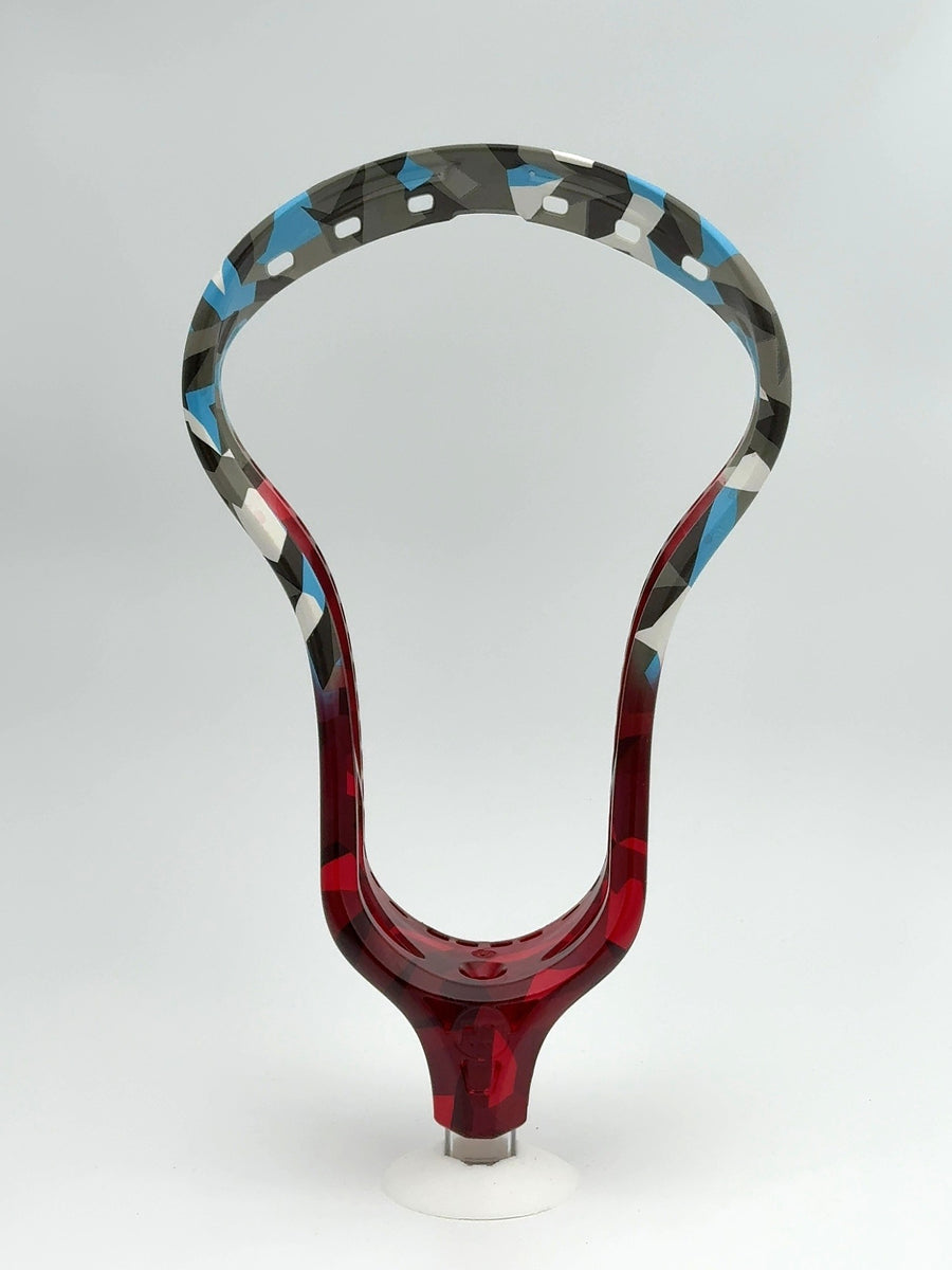 5LAX RC1 INK Glacier unstrung head with red dye on the lower half, front view