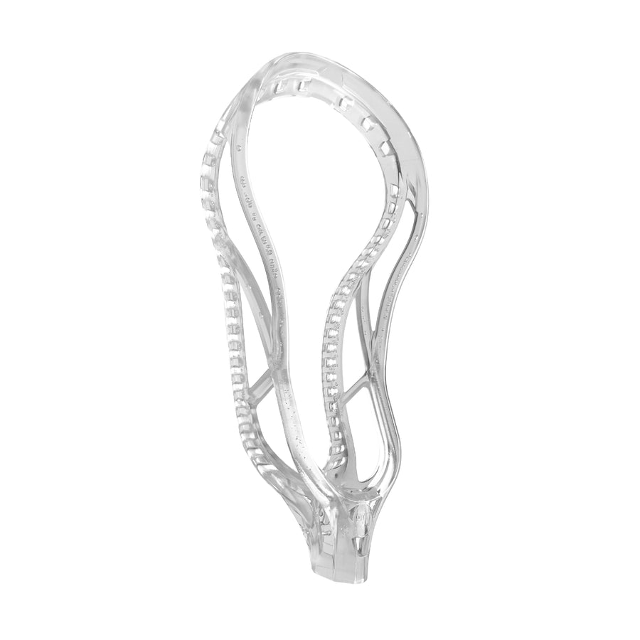 Clear translucent 5LAX RC1 N2O unstrung lacrosse head, three-quarter isometric view