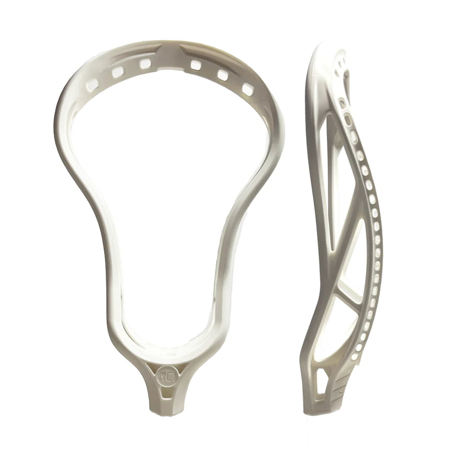 White 5LAX RC1 unstrung lacrosse head, three-quarter profile view